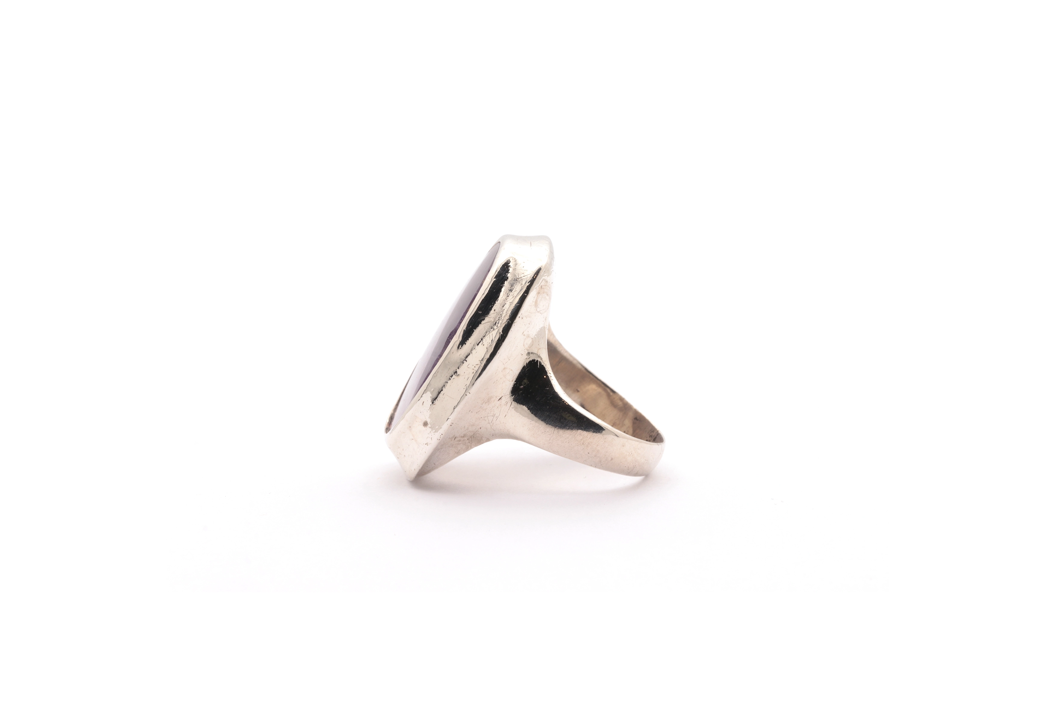 Bague Argent Massif Avec Quartz Fumé Et Zircons - Taille 57 - Occasion - Style Sertie Vintage